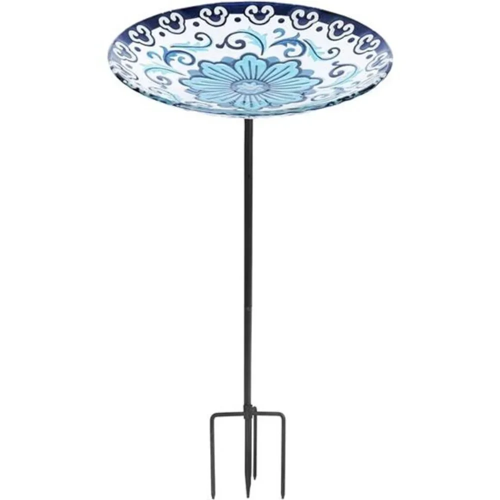Glass Bird Baths,Garden Outdoor Birdbath Birdfeeder with MetalStake for Outside